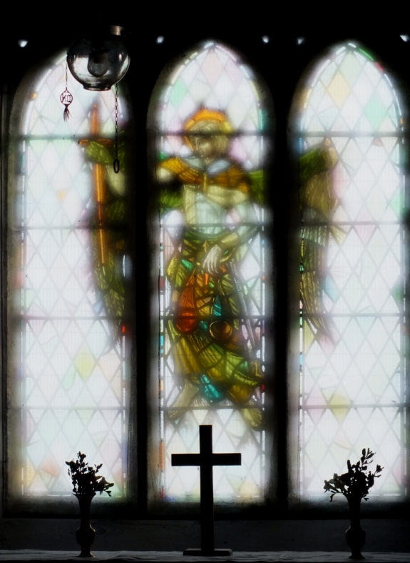 Window in Brentor Church on Dartmoor